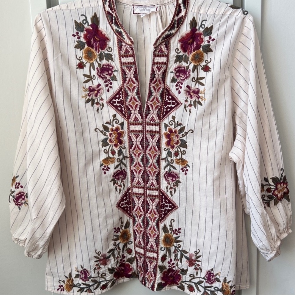 Johnny Was Workshop Embroidered Blouse Tunic